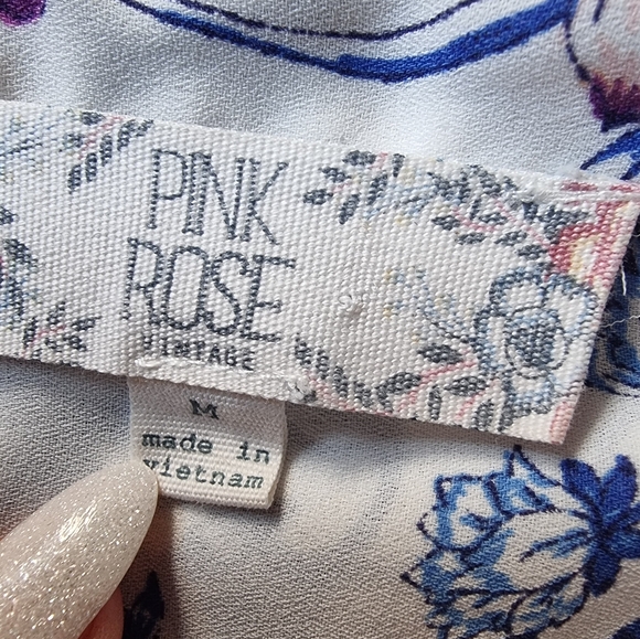 Pink Rose White Floral Front Tie Button Down Blouse - Picture 8 of 8